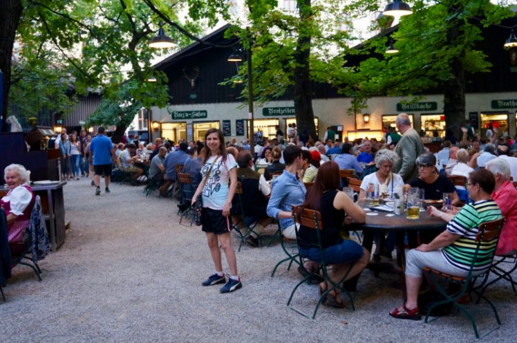 Kenzie in the middle of the beer garden.